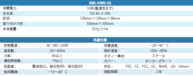 LEDダウンライトの仕様
